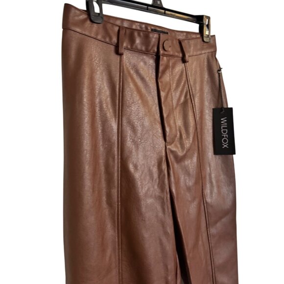Wildfox Princess Faux Leather Size Medium 8/10 Cropped Slit Leg Cuff Chocolate N - Picture 10 of 11